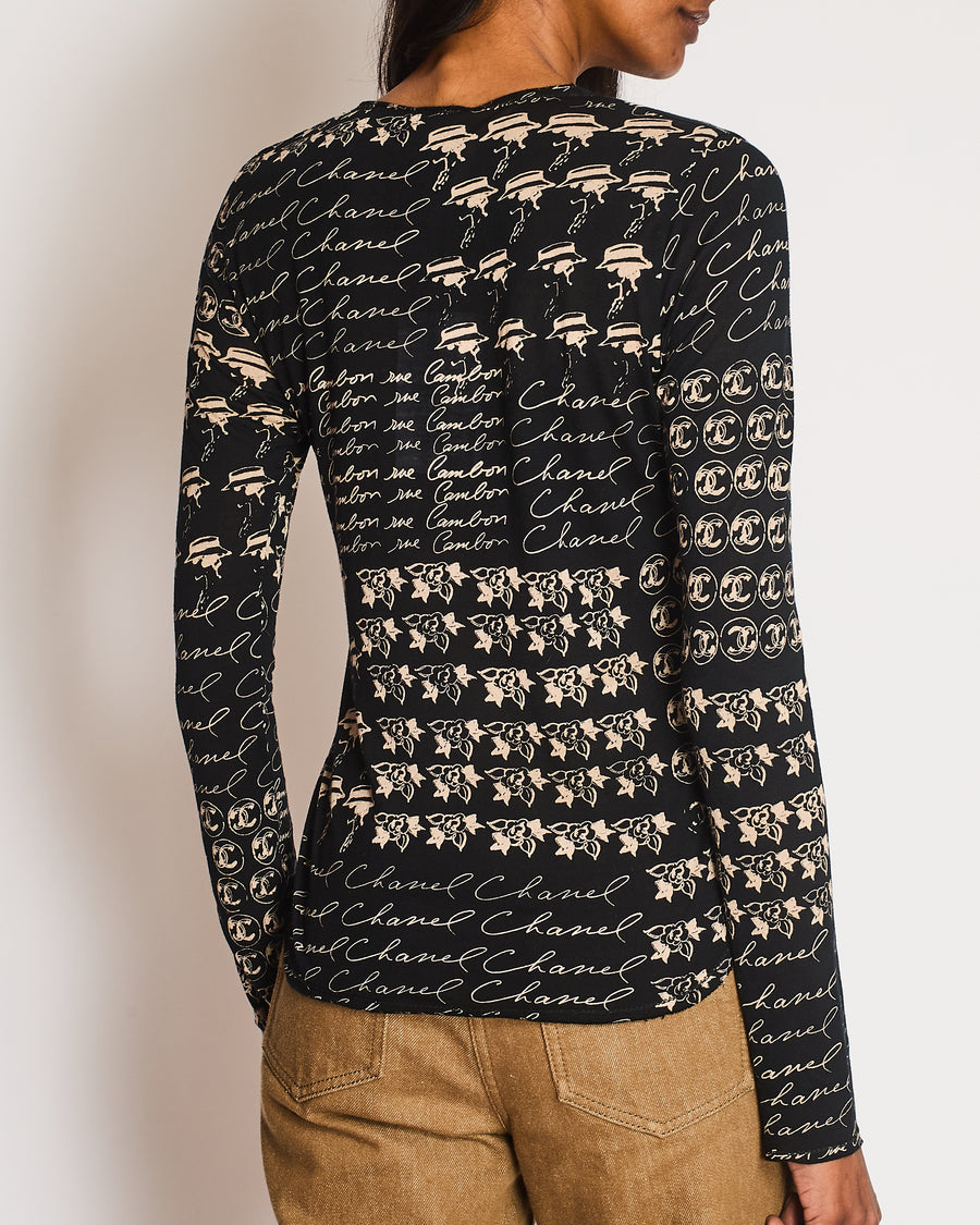 Chanel 06/C Black V-Neck Long Sleeve Top with CC Logo Detail Size FR 36 (UK 8)