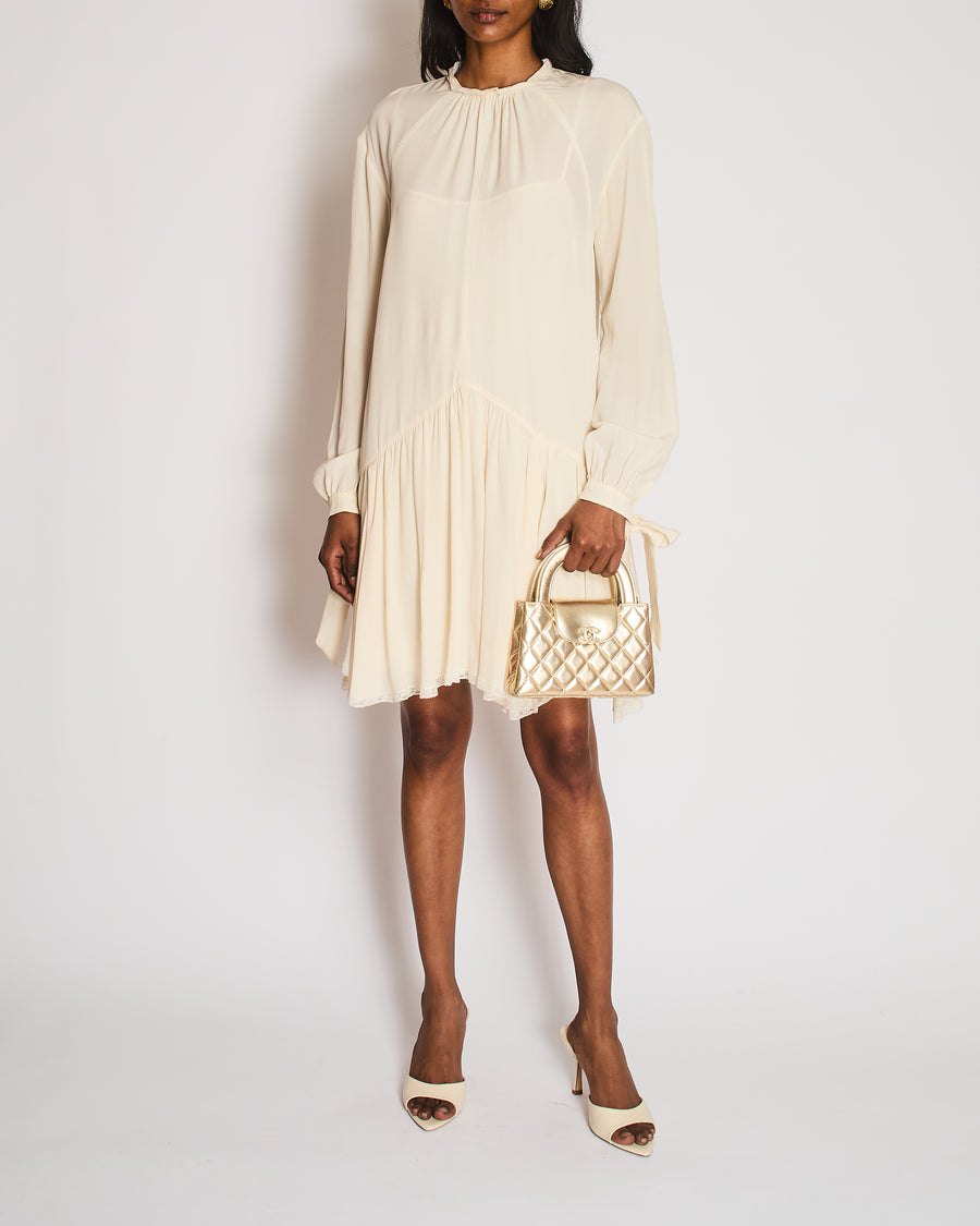 Prada Cream Long Sleeve Midi Dress with Lace Trim Detail Size IT 44 (U –  Sellier