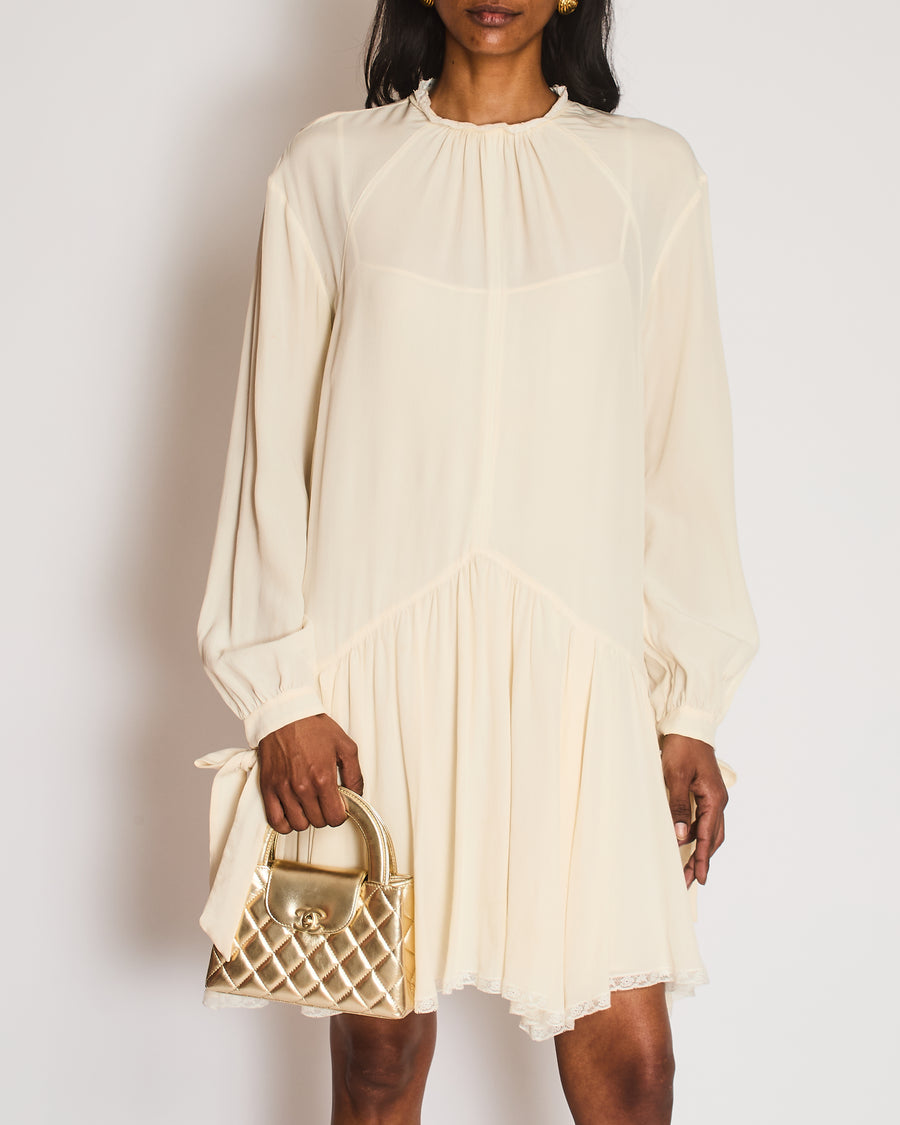 Prada Cream Long Sleeve Midi Dress with Lace Trim Detail Size IT 44 (U – Sellier