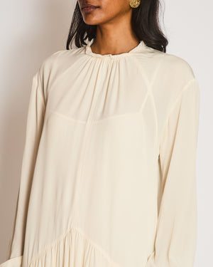 Prada Cream Long Sleeve Midi Dress with Lace Trim Detail Size IT 44 (UK 12)