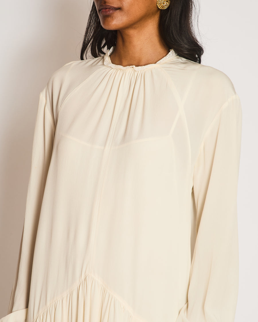 Prada Cream Long Sleeve Midi Dress with Lace Trim Detail Size IT 44 (UK 12)