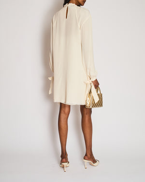 Prada Cream Long Sleeve Midi Dress with Lace Trim Detail Size IT 44 (UK 12)