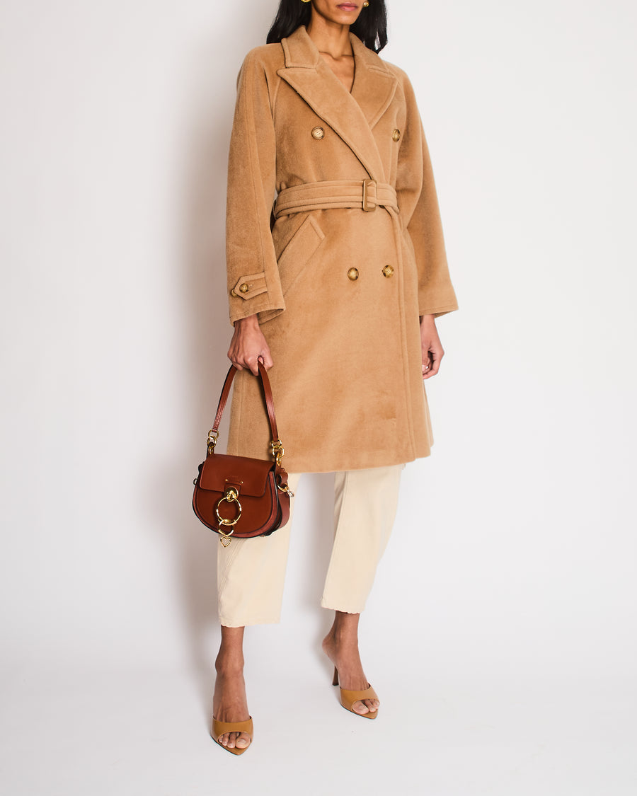 Max Mara Wool Camel Double-Breasted Belted Coat with Brown Buttons Size IT 42 (UK 10)