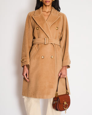 Max Mara Wool Camel Double-Breasted Belted Coat with Brown Buttons Size IT 42 (UK 10)