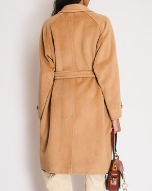 Max Mara Wool Camel Double-Breasted Belted Coat with Brown Buttons Size IT 42 (UK 10)