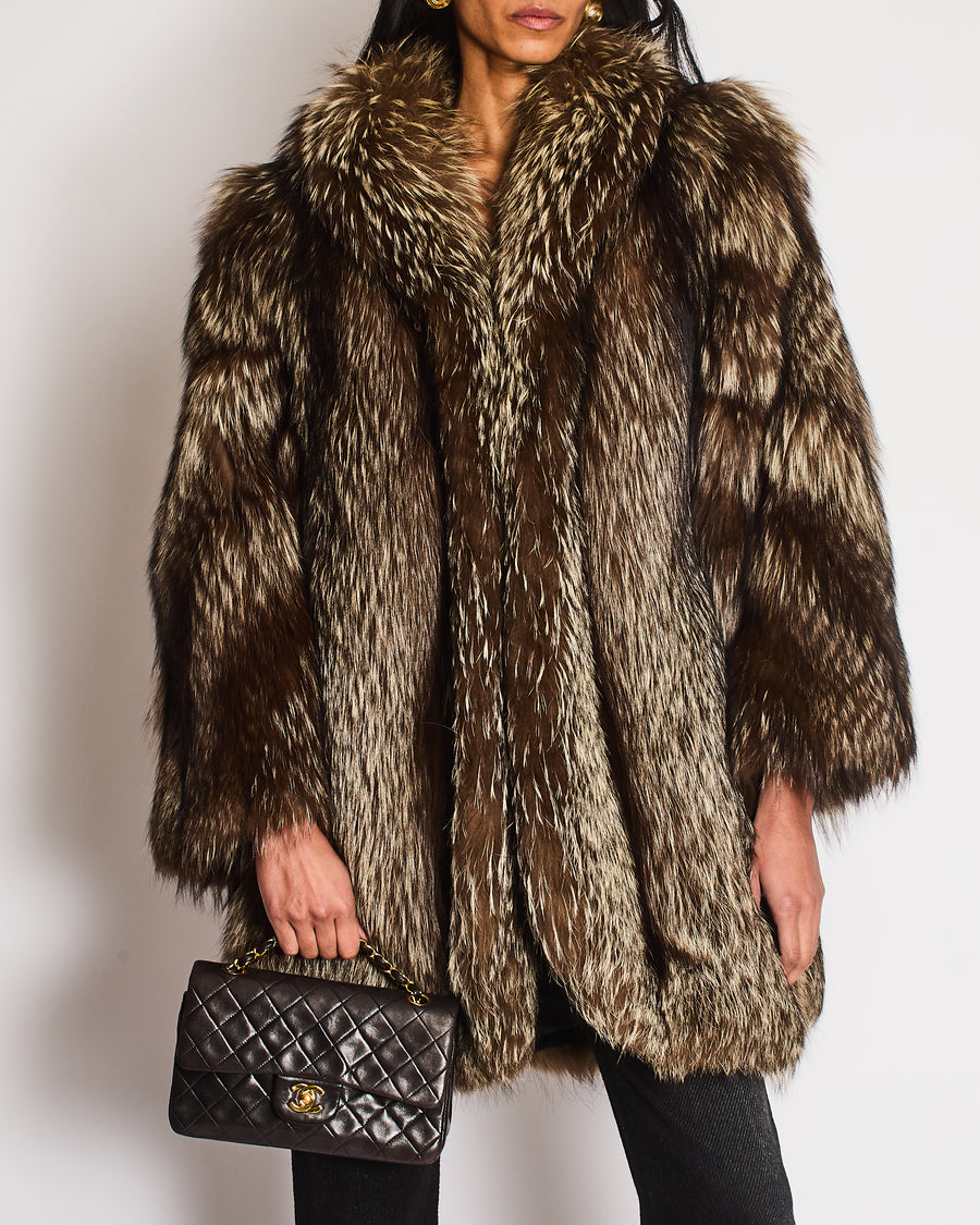 Silver Fox Fur Long Coat Size UK 10-12