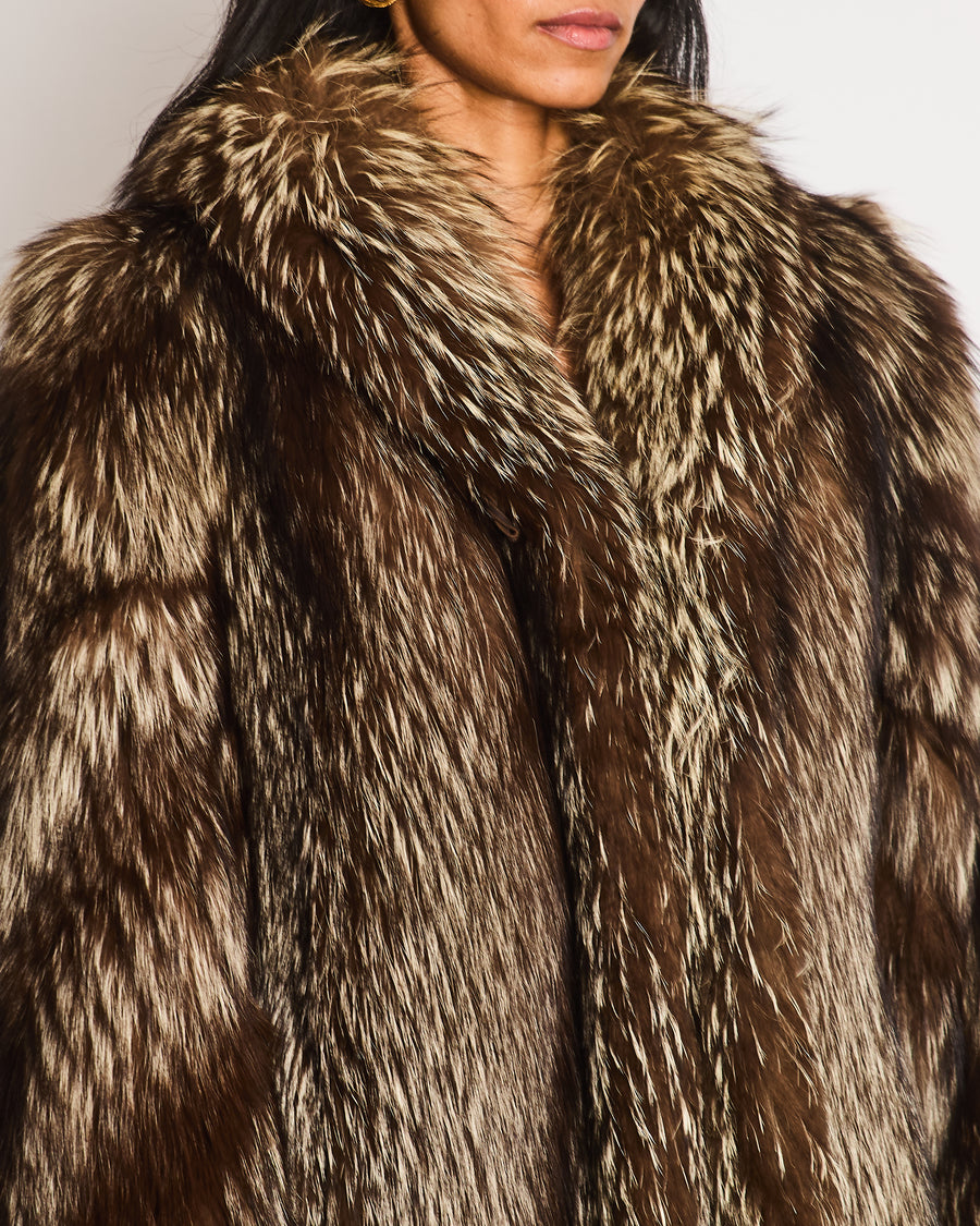 Silver Fox Fur Long Coat Size UK 10-12