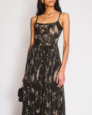 Chanel Pre-Fall 2025 Black Floral Embellished Pleated Strap Dress with CC Logo Detail Size FR 34 (UK 6)