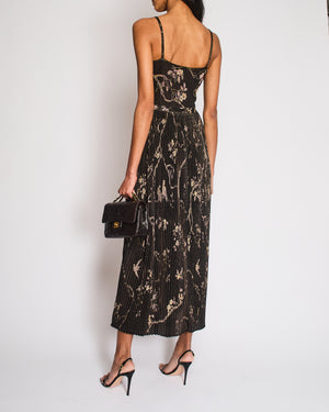 Chanel Pre-Fall 2025 Black Floral Embellished Pleated Strap Dress with CC Logo Detail Size FR 34 (UK 6)