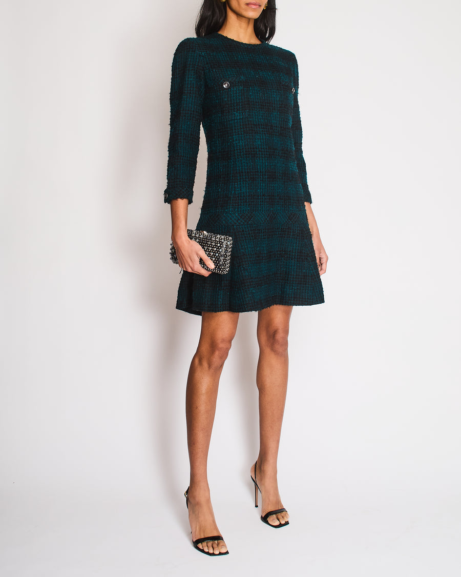 Chanel Navy, Green Check Tweed Long-Sleeve Dress Size FR 36 (UK 8) – Sellier