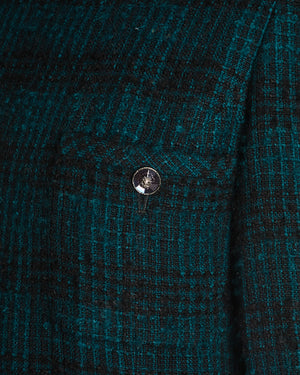 Chanel Navy, Green Check Tweed Long-Sleeve Dress Size FR 36 (UK 8)