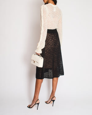Chanel Black and Cream 23/B Crochet Knitted Long Sleeve Midi Dress Size FR 36 (UK 8)