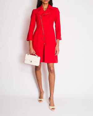 Christian Dior Red Wool Asymmetric Zipped Jacket Dress with Zip Detail Size FR 36 (UK 8)