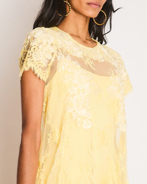 Marchesa Notte Yellow Midi Floral Lace Dress with Floral Scalloped details Size US 4 (UK 6)