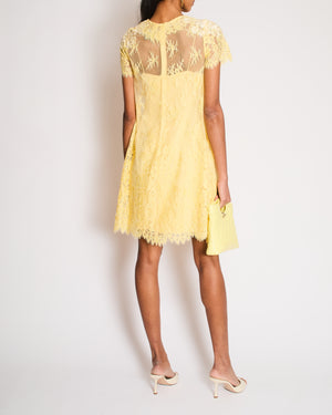 Marchesa Notte Yellow Midi Floral Lace Dress with Floral Scalloped details Size US 4 (UK 6)