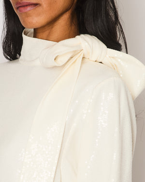 Celine White Sequin Blouse with Neck Tie Size FR 36 (UK 8)