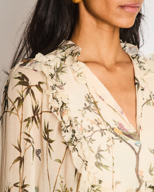 Zimmerman Beige Floral Playsuit with Neck Tie and Tie Belt with Tassel Detailing UK 12