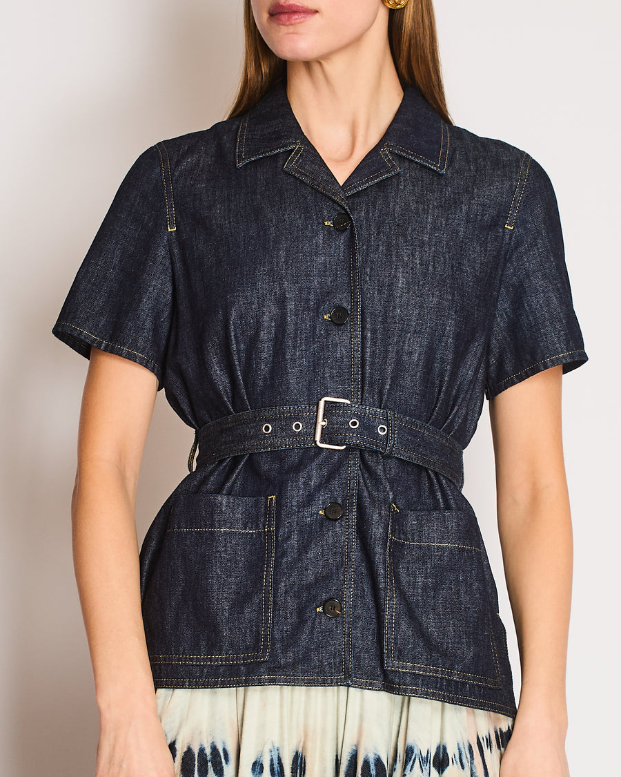 Christian Dior Dark Denim Shirt with Belt and Patch Pocket FR 40 (UK 12)