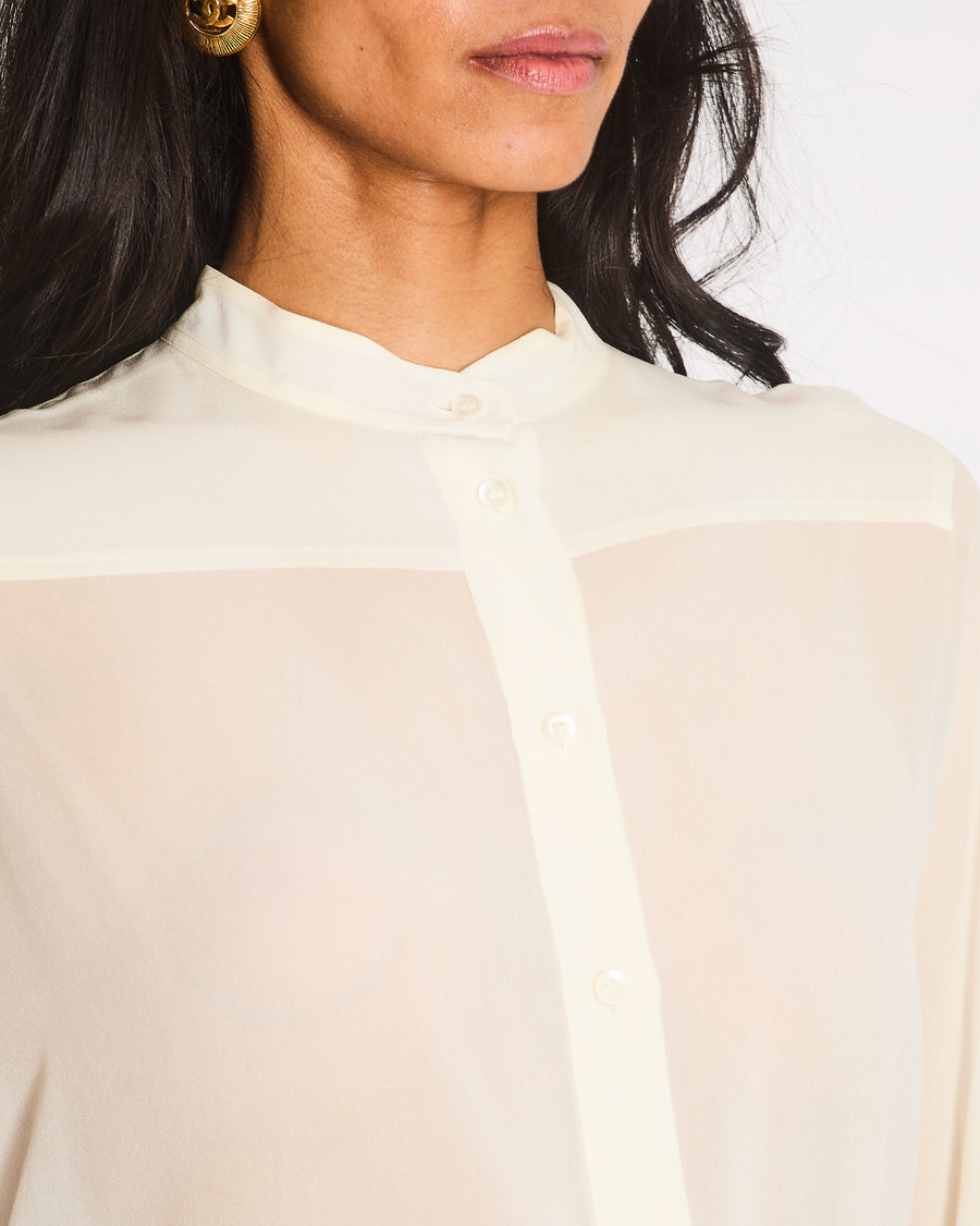 Christian Dior White Sheer Shirt with Tie Belt and Bee Logo Embroidery Size FR 40 (UK 12)