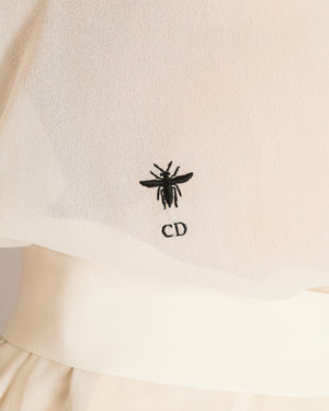 Christian Dior White Sheer Shirt with Tie Belt and Bee Logo Embroidery Size FR 40 (UK 12)
