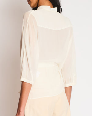 Christian Dior White Sheer Shirt with Tie Belt and Bee Logo Embroidery Size FR 40 (UK 12)