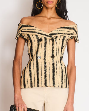 Christian Dior Beige and Black Striped Tweed Sleeveless Bar Jacket Size FR 38 (UK 10)