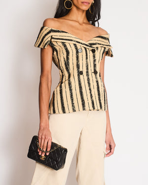Christian Dior Beige and Black Striped Tweed Sleeveless Bar Jacket Size FR 38 (UK 10)