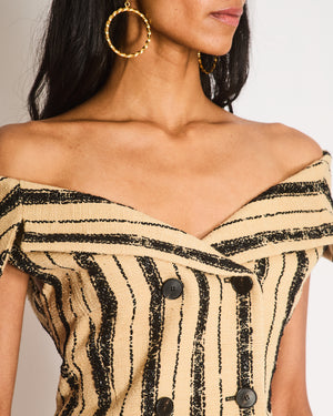 Christian Dior Beige and Black Striped Tweed Sleeveless Bar Jacket Size FR 38 (UK 10)