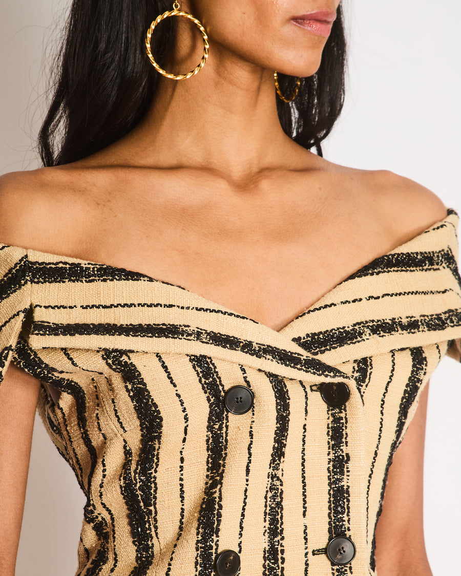 Christian Dior Beige and Black Striped Tweed Sleeveless Bar Jacket Size FR 38 (UK 10)