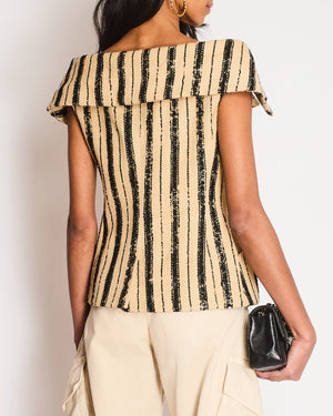Christian Dior Beige and Black Striped Tweed Sleeveless Bar Jacket Size FR 38 (UK 10)