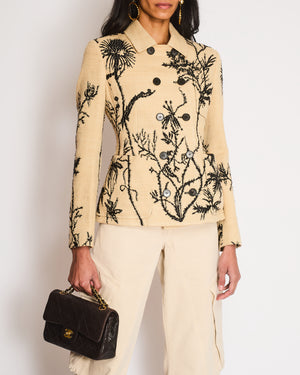 Christian Dior Beige, Black Floral Double-Breasted Tweed Bar Jacket Size FR 38 (UK 10