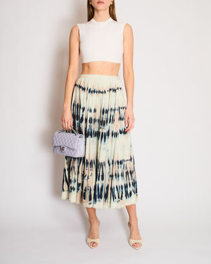 Christian Dior Navy and White Tie-Dye Pleated Maxi Skirt Size FR 38 (UK 10)