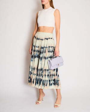 Christian Dior Navy and White Tie-Dye Pleated Maxi Skirt Size FR 38 (UK 10)