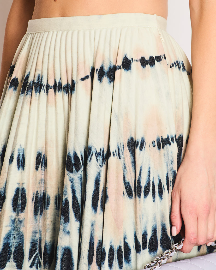 Christian Dior Navy and White Tie-Dye Pleated Maxi Skirt Size FR 38 (UK 10)