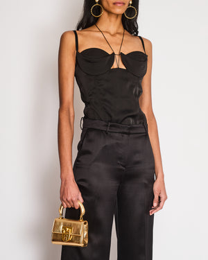 Anna October Black Satin Corset Bodysuit with Quilted Cups and Neck Tie Size UK 10