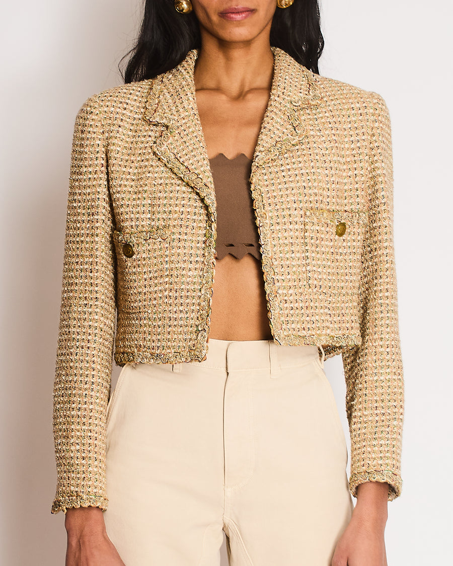 *RARE VINTAGE RUNWAY* Chanel SS94 Multi-Colour and Gold Metallic Cropped Tweed Jacket with Brushed Gold CC Logo Buttons Size FR 40 (UK 12)
