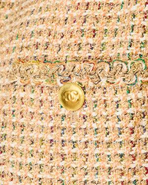 *RARE VINTAGE RUNWAY* Chanel SS94 Multi-Colour and Gold Metallic Cropped Tweed Jacket with Brushed Gold CC Logo Buttons Size FR 40 (UK 12)