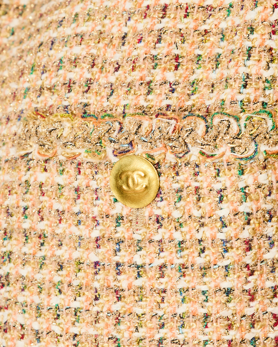 *RARE VINTAGE RUNWAY* Chanel SS94 Multi-Colour and Gold Metallic Cropped Tweed Jacket with Brushed Gold CC Logo Buttons Size FR 40 (UK 12)