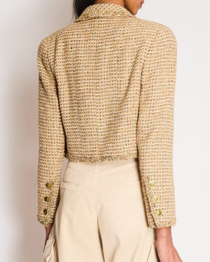 *RARE VINTAGE RUNWAY* Chanel SS94 Multi-Colour and Gold Metallic Cropped Tweed Jacket with Brushed Gold CC Logo Buttons Size FR 40 (UK 12)
