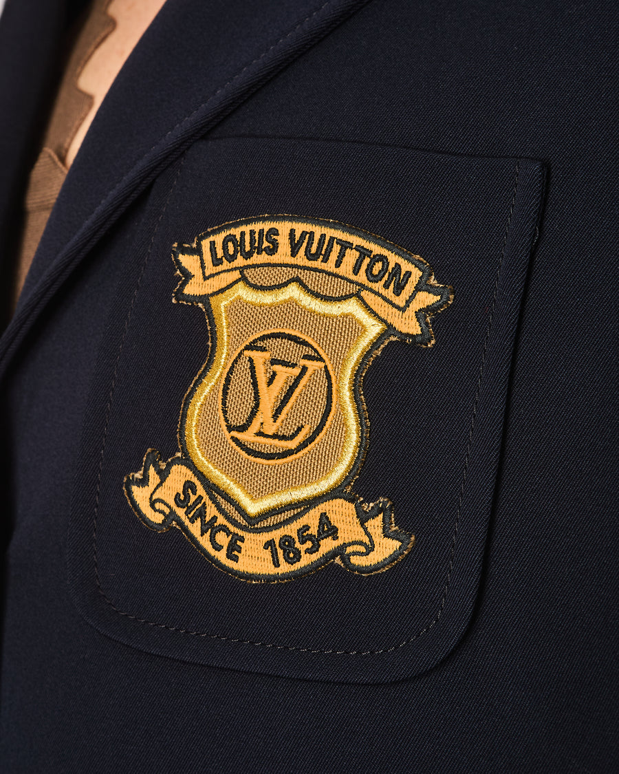 Louis Vuitton Navy Wool Blazer with Gold LV Buttons and Logo Patch Size FR 38 (UK 10)