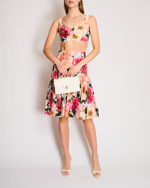 Dolce & Gabbana Pink Floral Print Bralette and Midi Skirt Set IT 40 (UK 8)