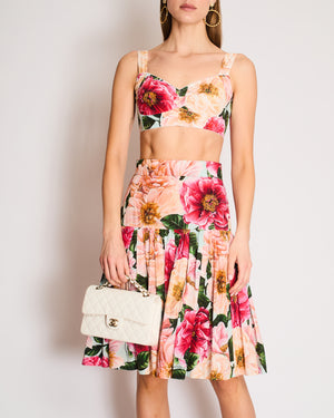 Dolce & Gabbana Pink Floral Print Bralette and Midi Skirt Set IT 40 (UK 8)