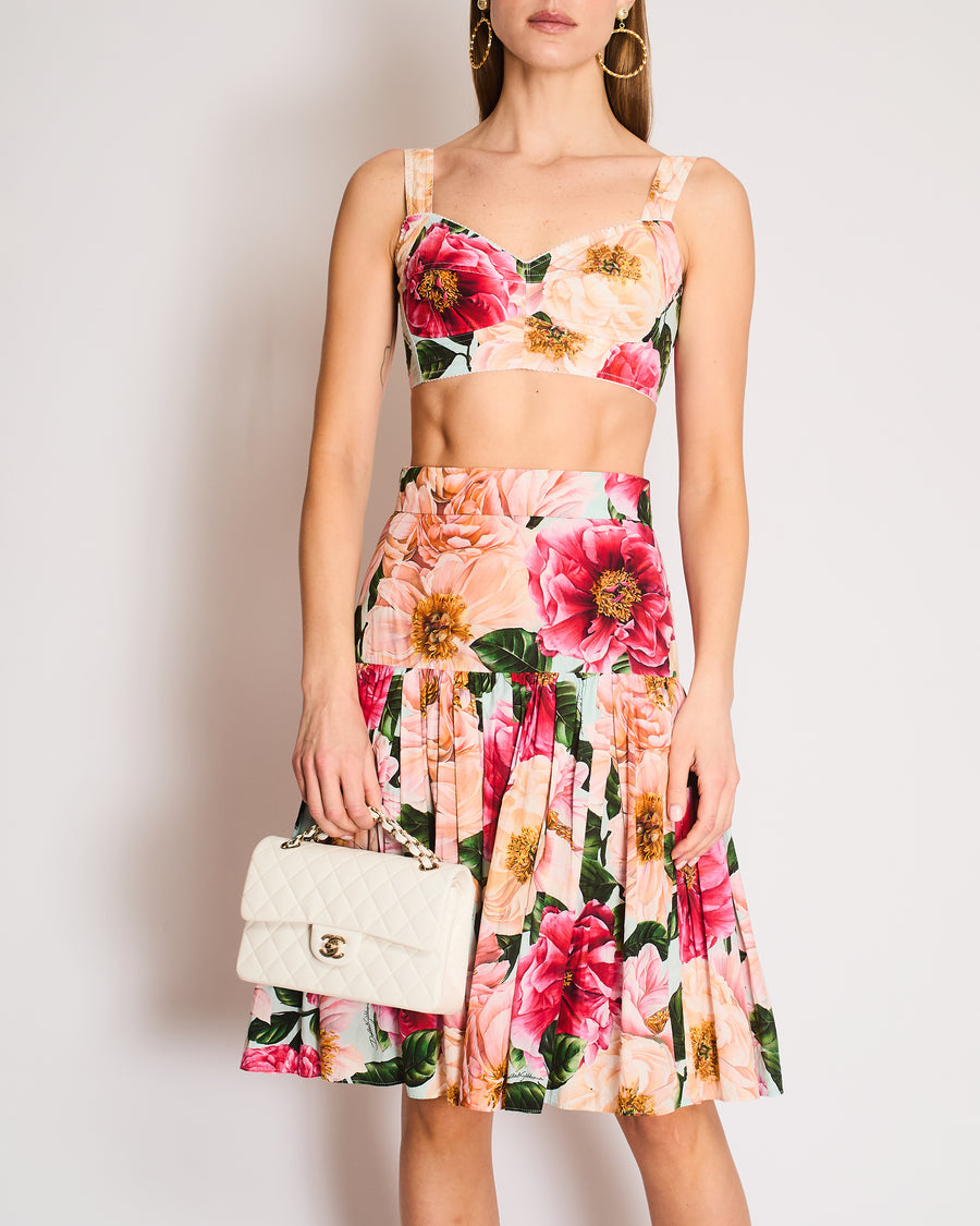 Dolce & Gabbana Pink Floral Print Bralette and Midi Skirt Set IT 40 (UK 8)