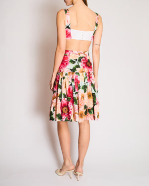 Dolce & Gabbana Pink Floral Print Bralette and Midi Skirt Set IT 40 (UK 8)