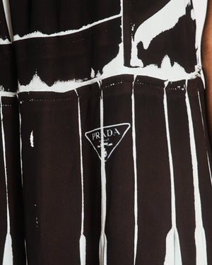 Prada Blue, Black Pleated Midi Dress with Logo Detail and Crossover Straps Size IT 38 (UK 6)
