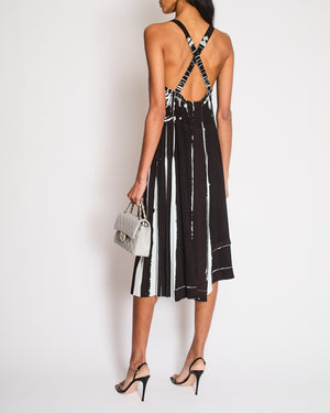 Prada Blue, Black Pleated Midi Dress with Logo Detail and Crossover Straps Size IT 38 (UK 6)