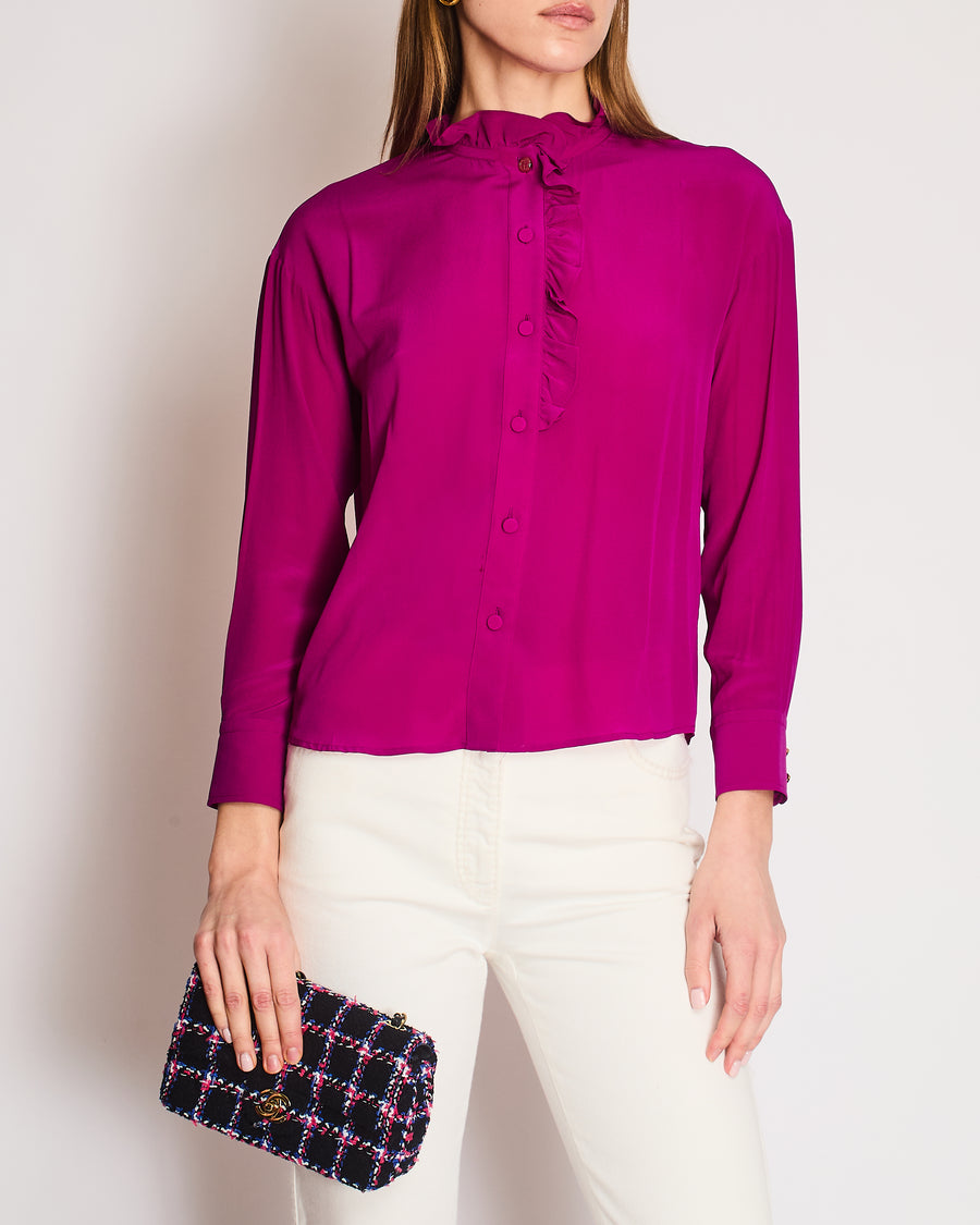 Gucci Purple Shirt with Ruffle Detail and Logo Button Detail Size IT 38 (UK 6)