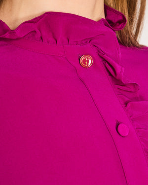 Gucci Purple Shirt with Ruffle Detail and Logo Button Detail Size IT 38 (UK 6)