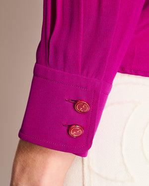 Gucci Purple Shirt with Ruffle Detail and Logo Button Detail Size IT 38 (UK 6)
