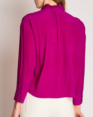Gucci Purple Shirt with Ruffle Detail and Logo Button Detail Size IT 38 (UK 6)